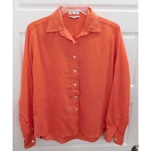Christian Dior Vintage Orange Cotton Long Sleeve Top Button Down Blouse‎ sz 12